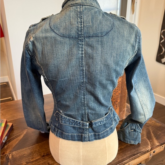 Ralph Lauren Polo Jeans Vintage Distressed Blue Military-Style Denim Jacket - Picture 2 of 6